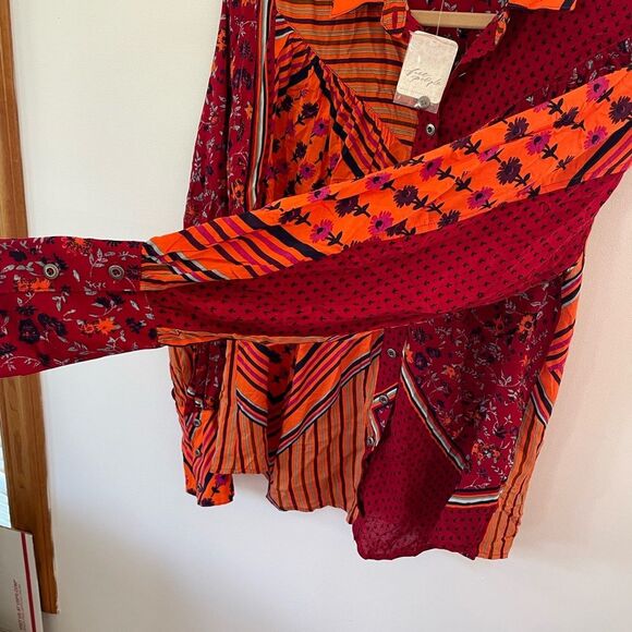 FREE PEOPLE Hazel Buttondown / Chili Pepper Combo. Size Xsmall NWT - Picture 9 of 12